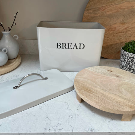 Chalk off white clay metal bread bin