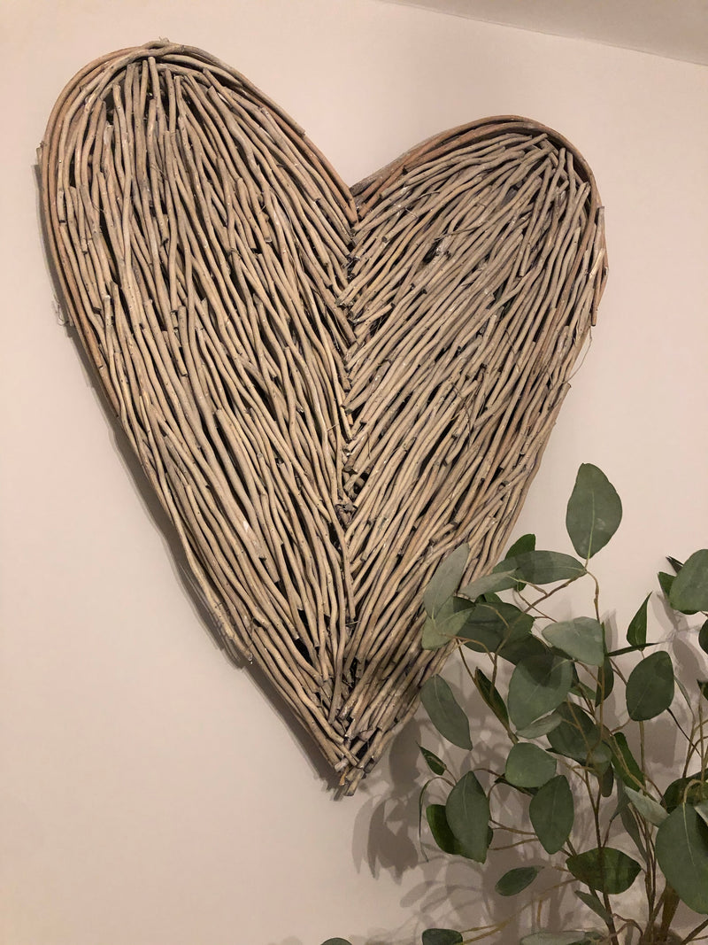 Large Grey Wash Wicker woven twig Heart