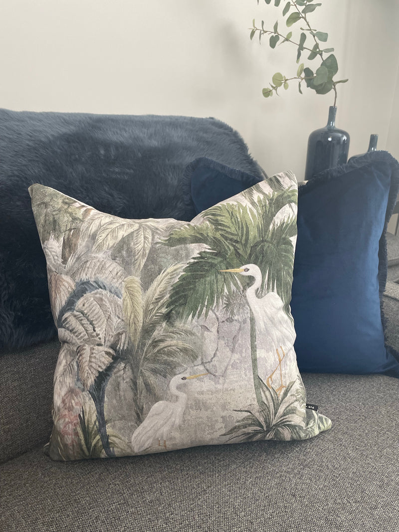 Coppa jungle leaf print heron cushion