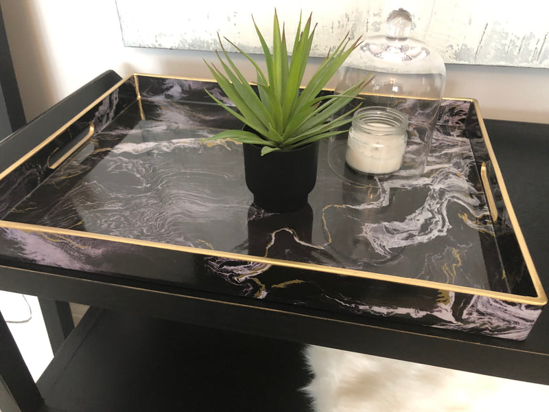 Large black and gold marble tray