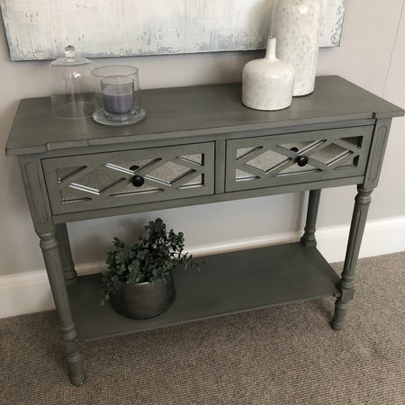 Grey Mirrored two drawer console with shelf