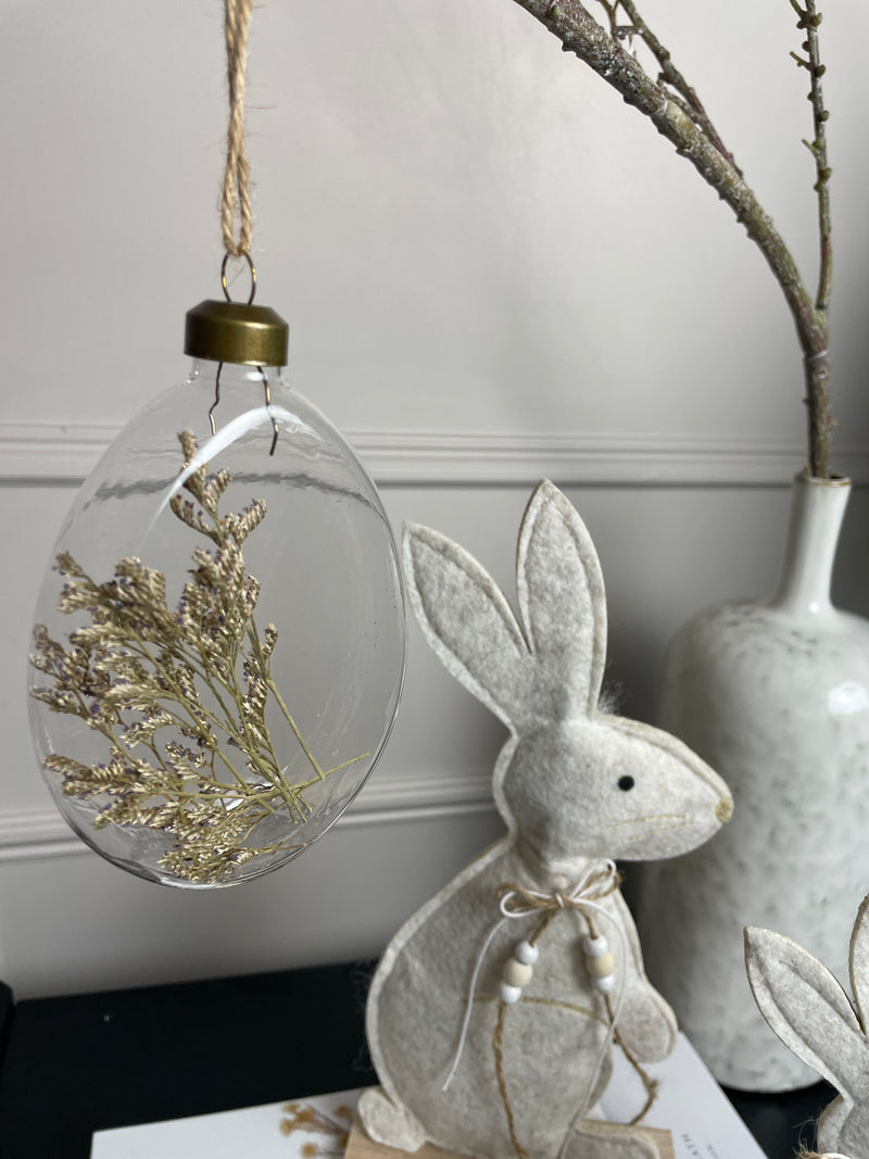 Easter Glass Egg hanging bauble with dried flowers