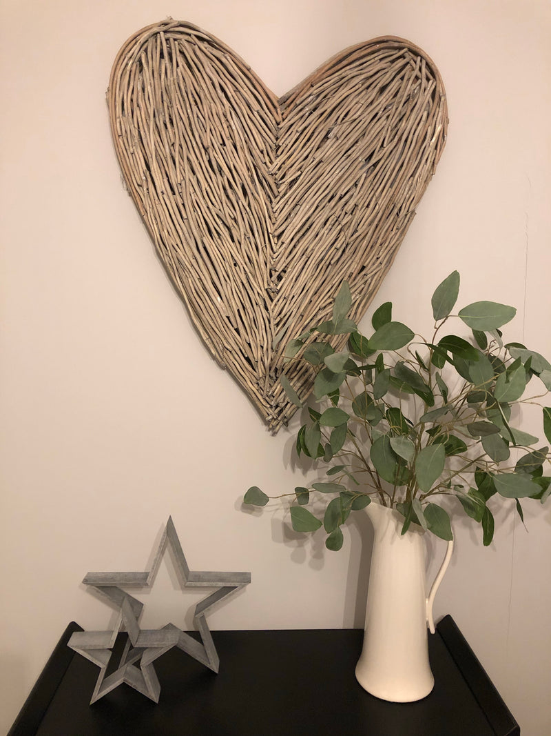 Large Grey Wash Wicker woven twig Heart