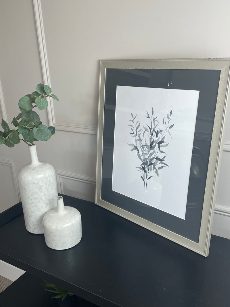 Soft Grey Botanical Leaf Framed Print By Emma Scarvey