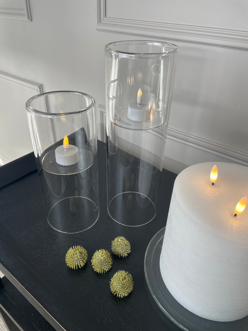 Glass cylindrical hollow candle holder