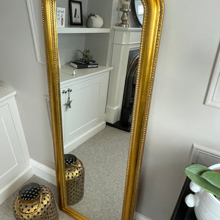 Gold beaded arched full length mirror