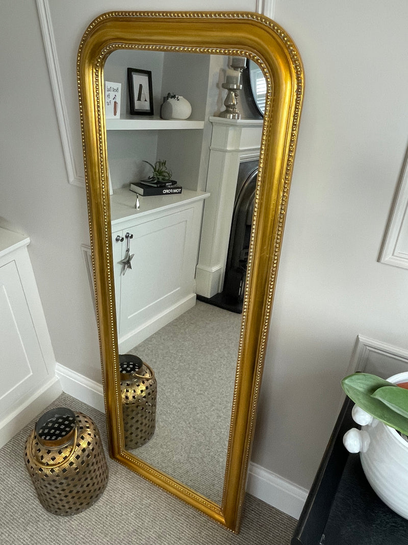 Gold beaded arched full length mirror