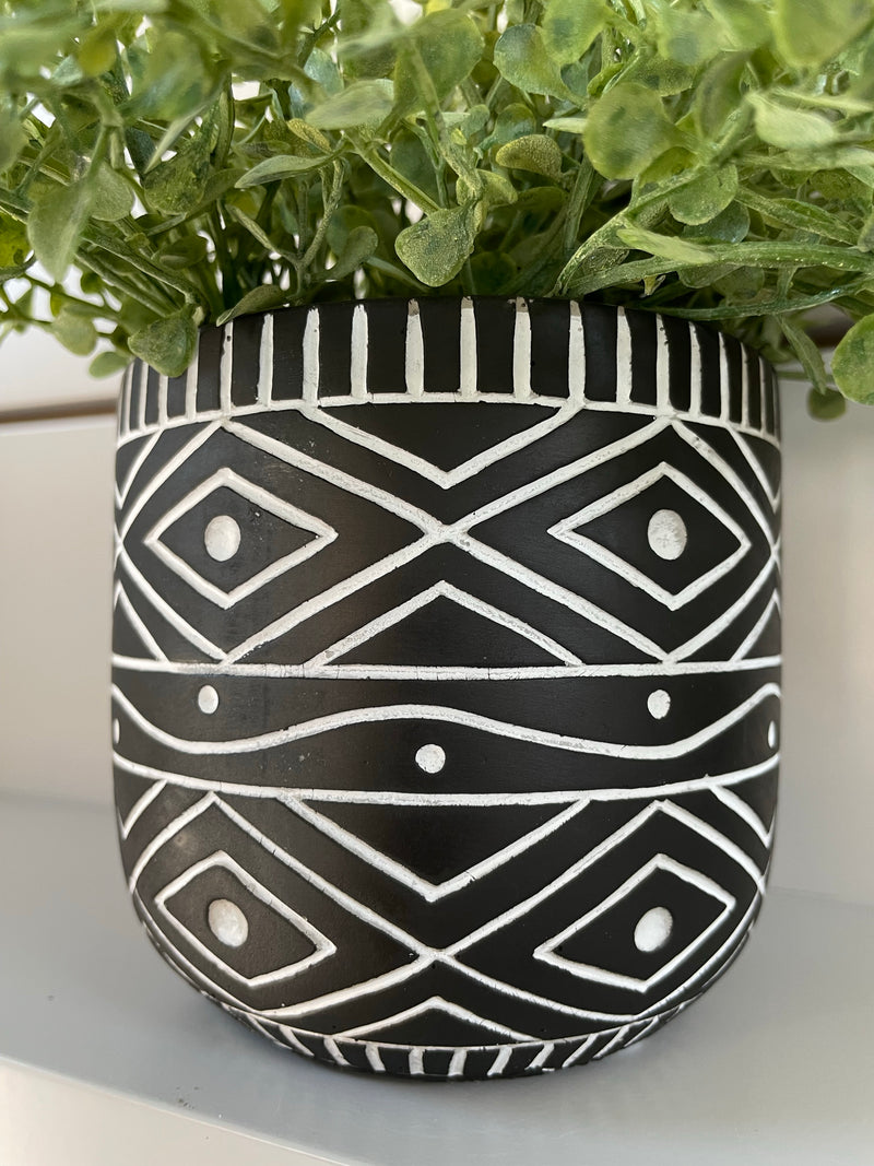 Medium Black and white Aztec plant pot