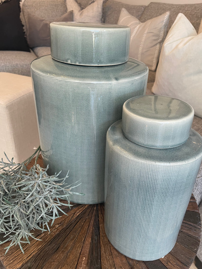 Large ceramic khaki grey lidded ginger jar