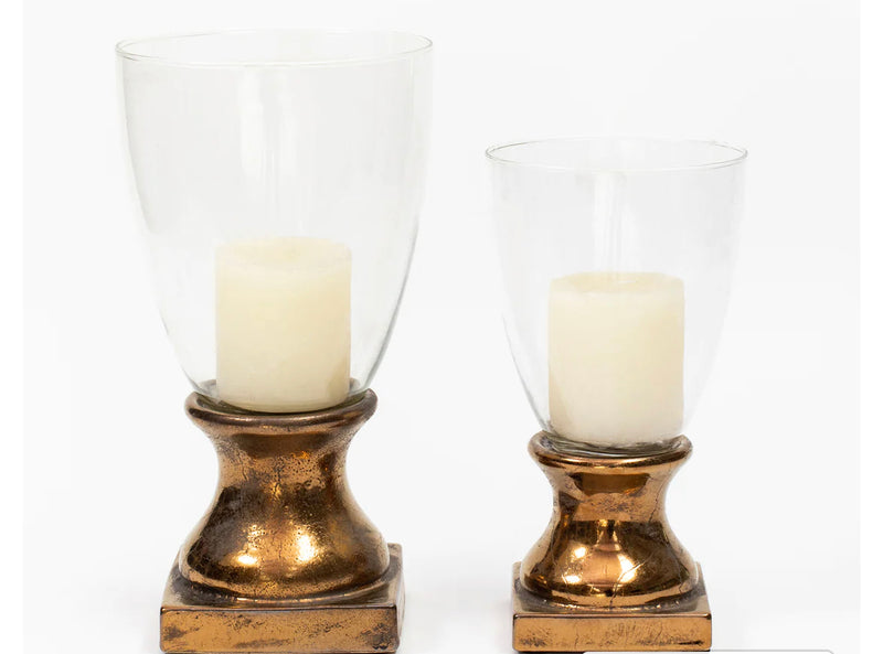 Gold bronze glass ceramic hurricane candle holder