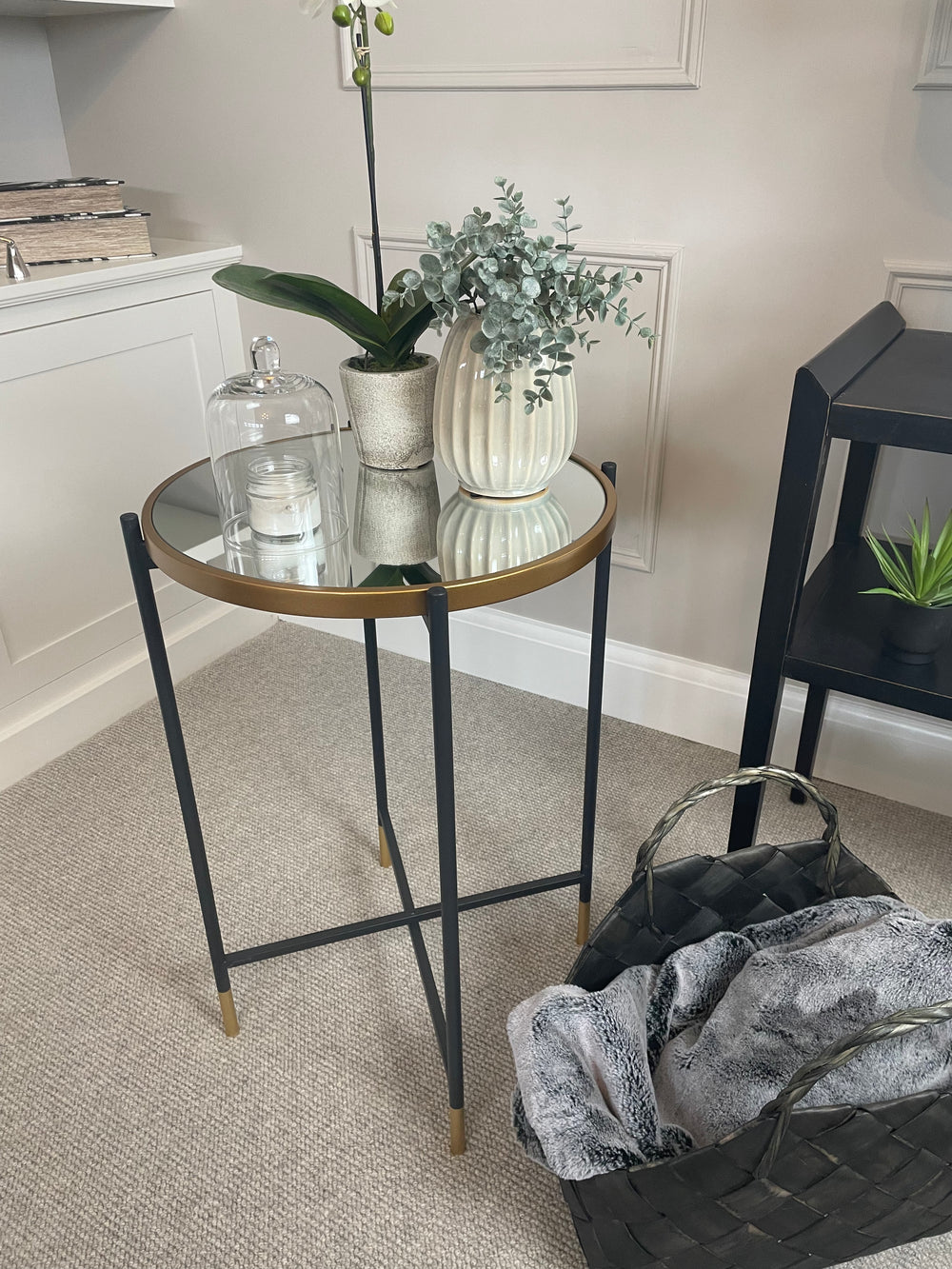 Tall Mirror Topped round Side Table Abode