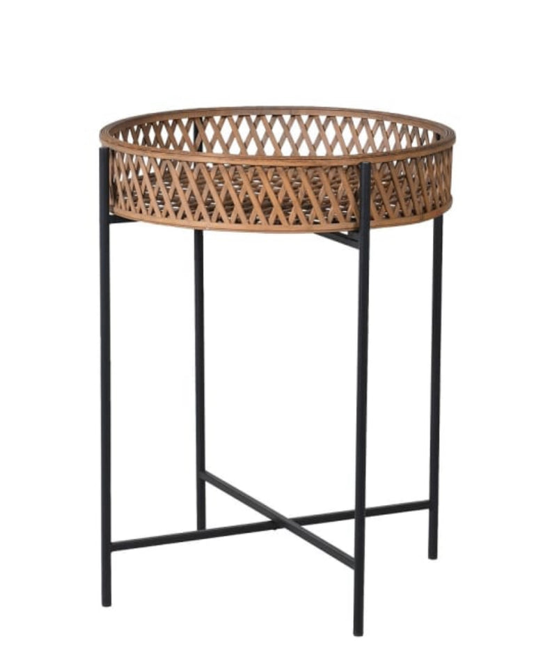Rattan and metal butlers round side table
