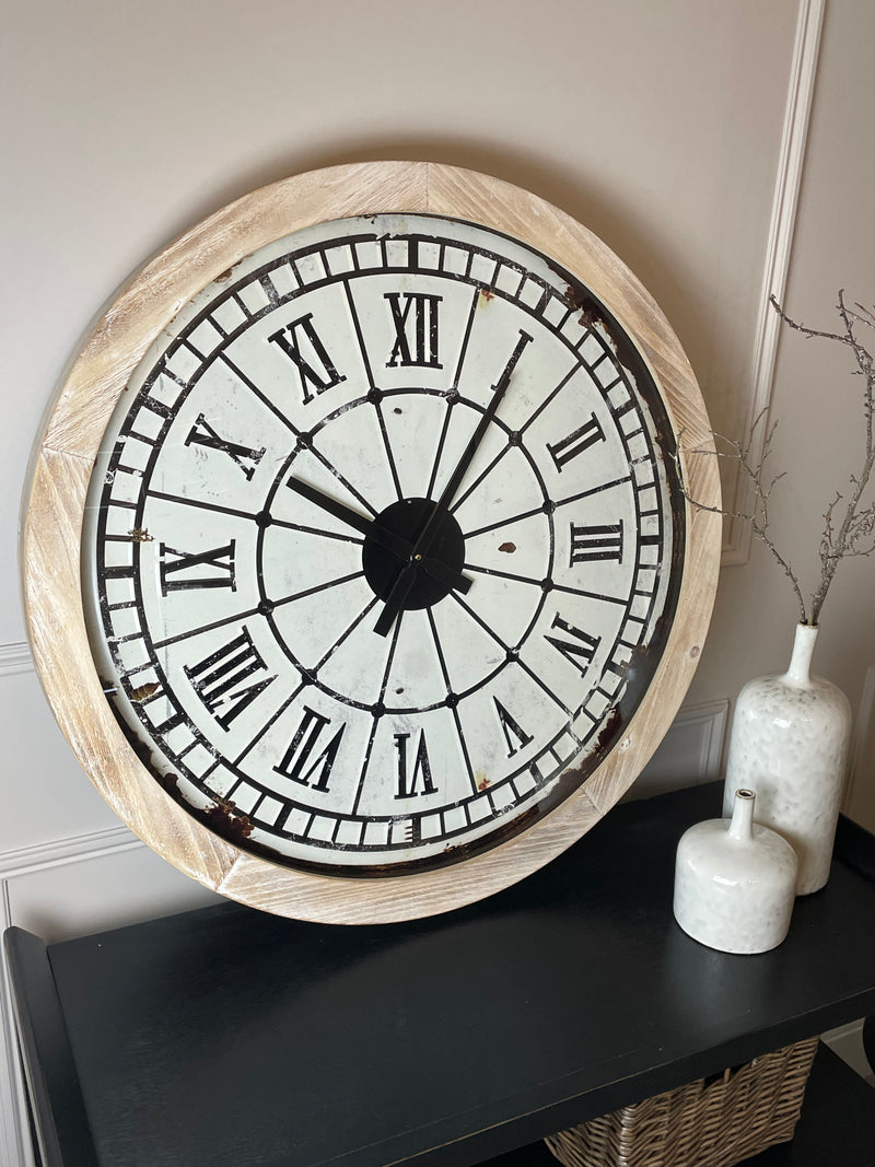 Large Wood metal Roman numeral wall clock