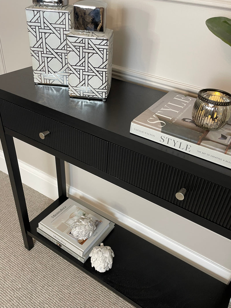 Lindon two drawer shelf black console