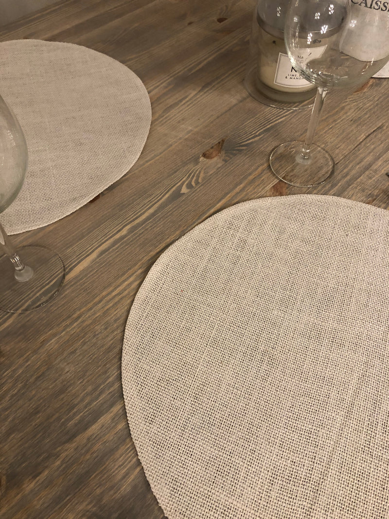 Set of 4 Off White Round Jute placemats