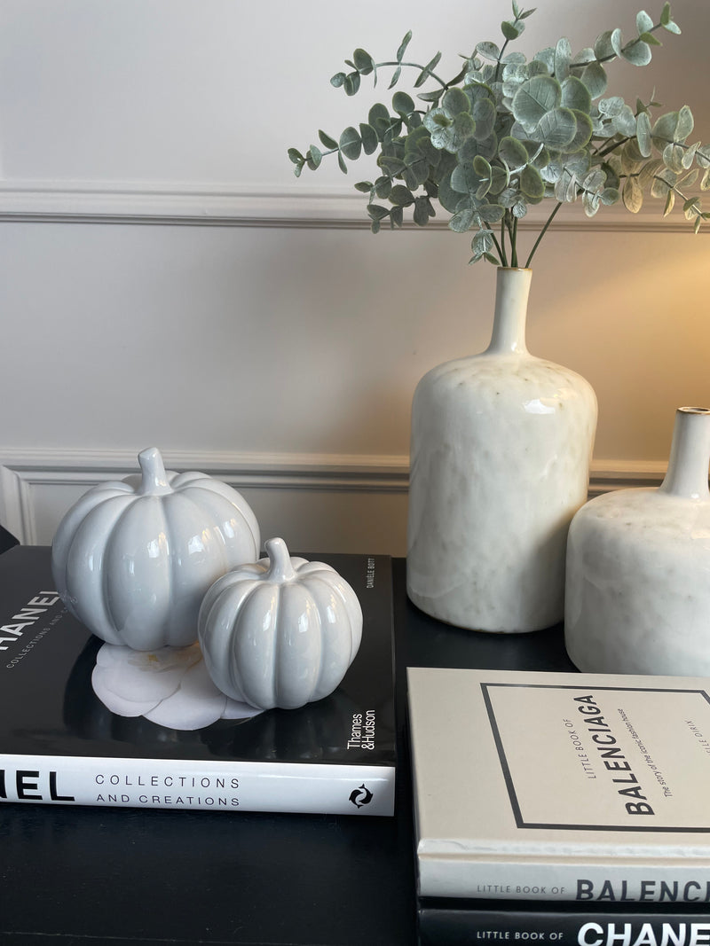 Large pale Grey Halloween Ceramic Pumpkin 10cm