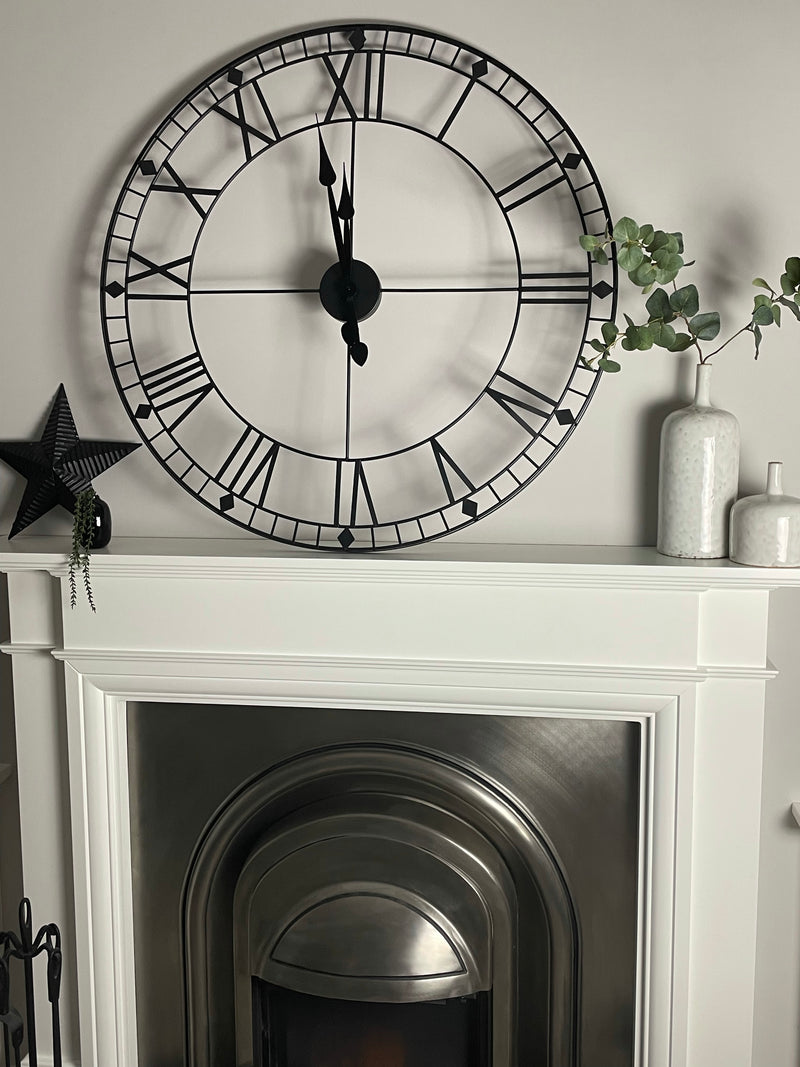 Huge black skeleton metal clock 88cm and 60cm