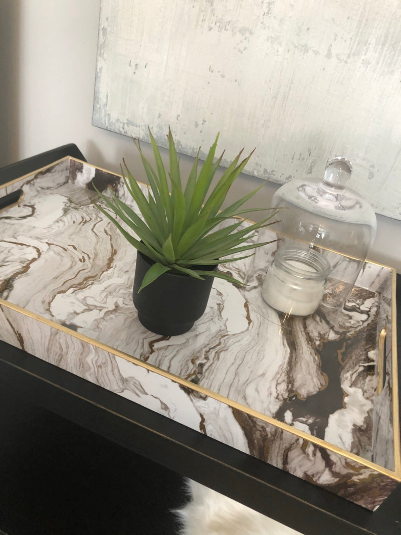 Large white and gold marble tray