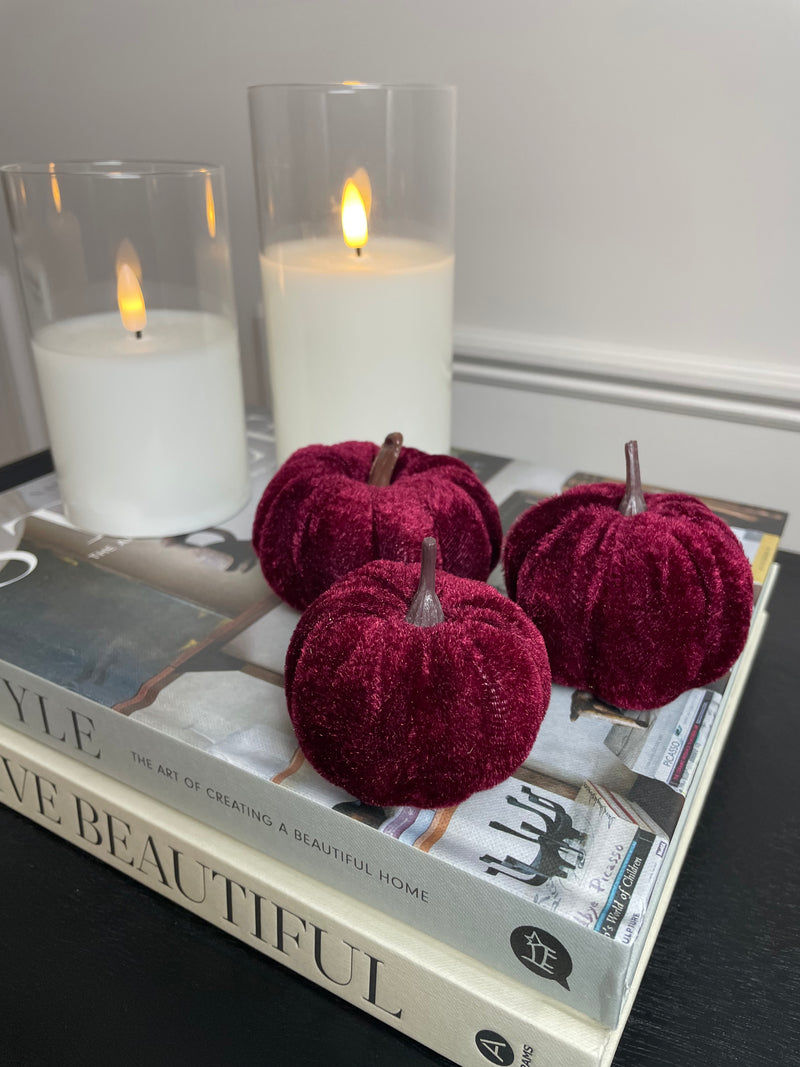 Set of 3 Rich red Halloween pumpkins