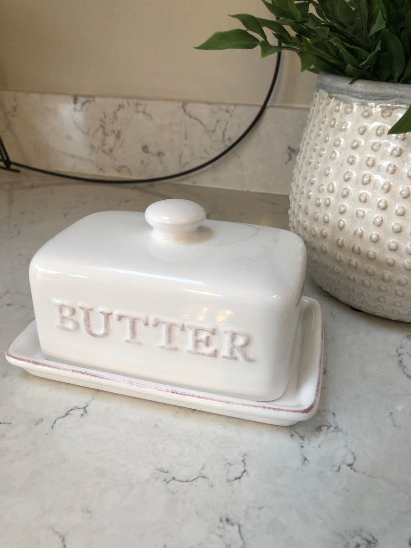 White ceramic butter dish