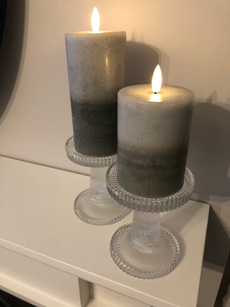 Pair of ribbed glass candle sticks holders