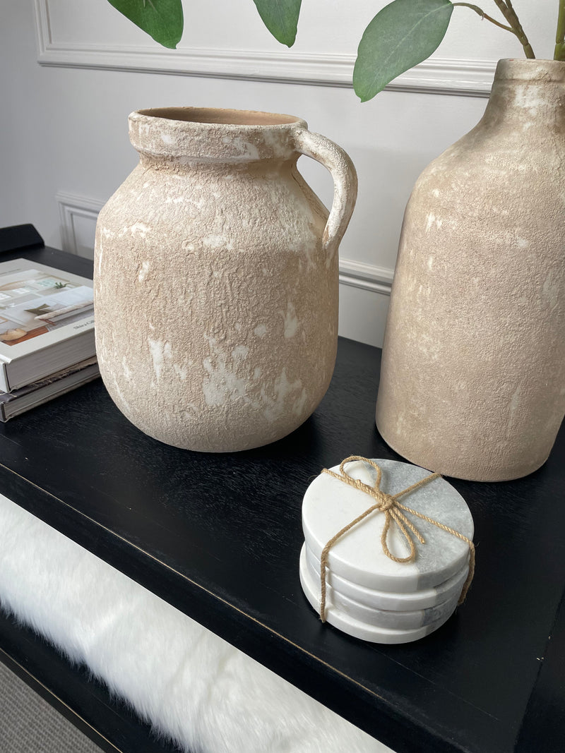 Round set 4 marble two tone neutral coasters