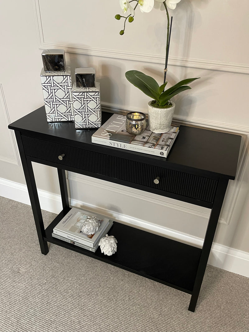 Lindon two drawer shelf black console