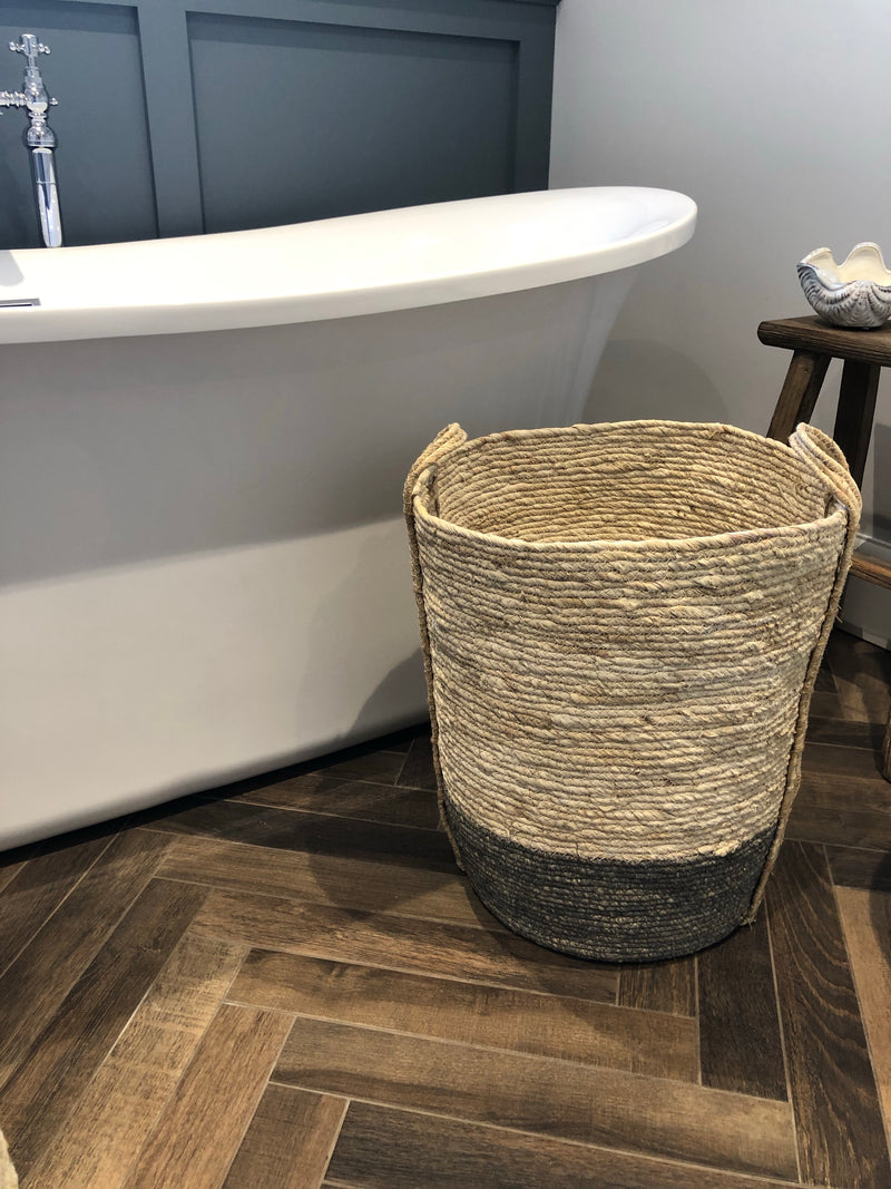 Chunky two tone grey neutral basket laundry tall basket