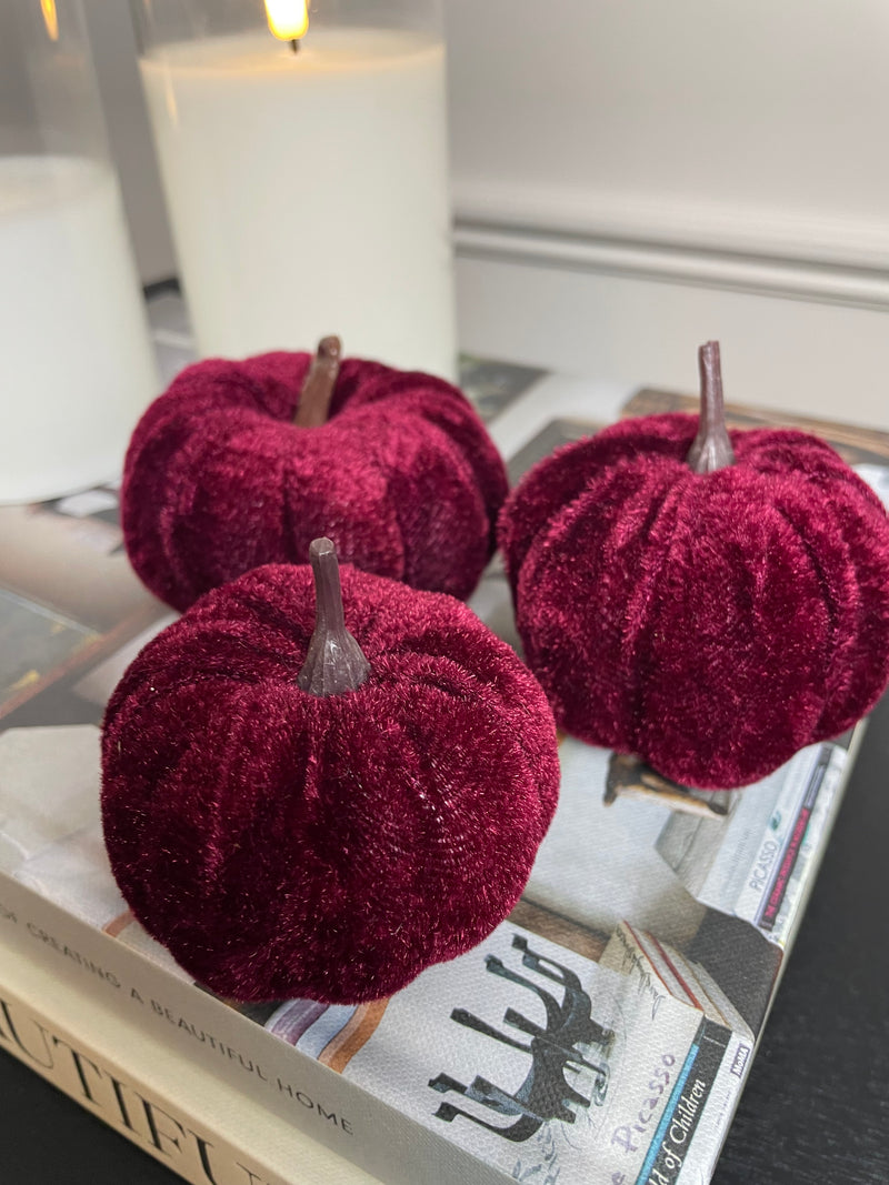 Set of 3 Rich red Halloween pumpkins