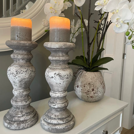 Pair of Chunky stone ch candlesticks large