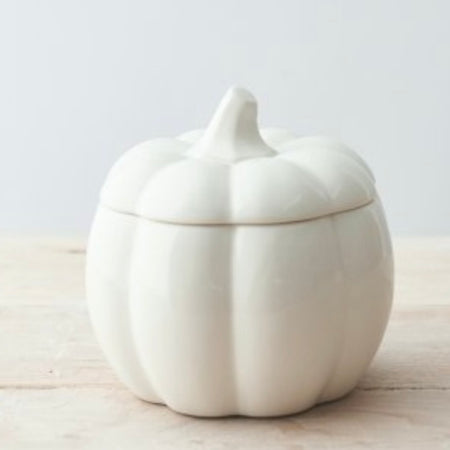 Large White Ceramic Halloween Lidded Pumpkin Jar