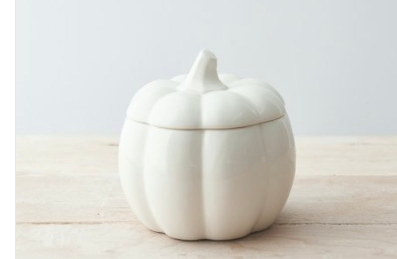 Large White Ceramic Halloween Lidded Pumpkin Jar