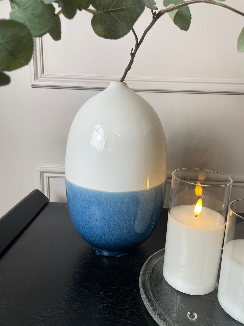 Shades of blue bulbous round vase