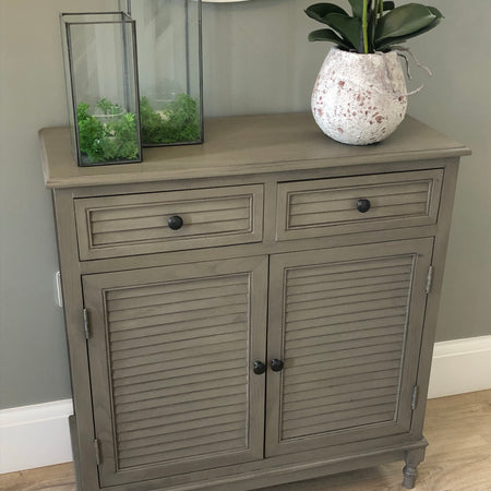 Taupe Louvre 2 door drawer cupboard sideboard
