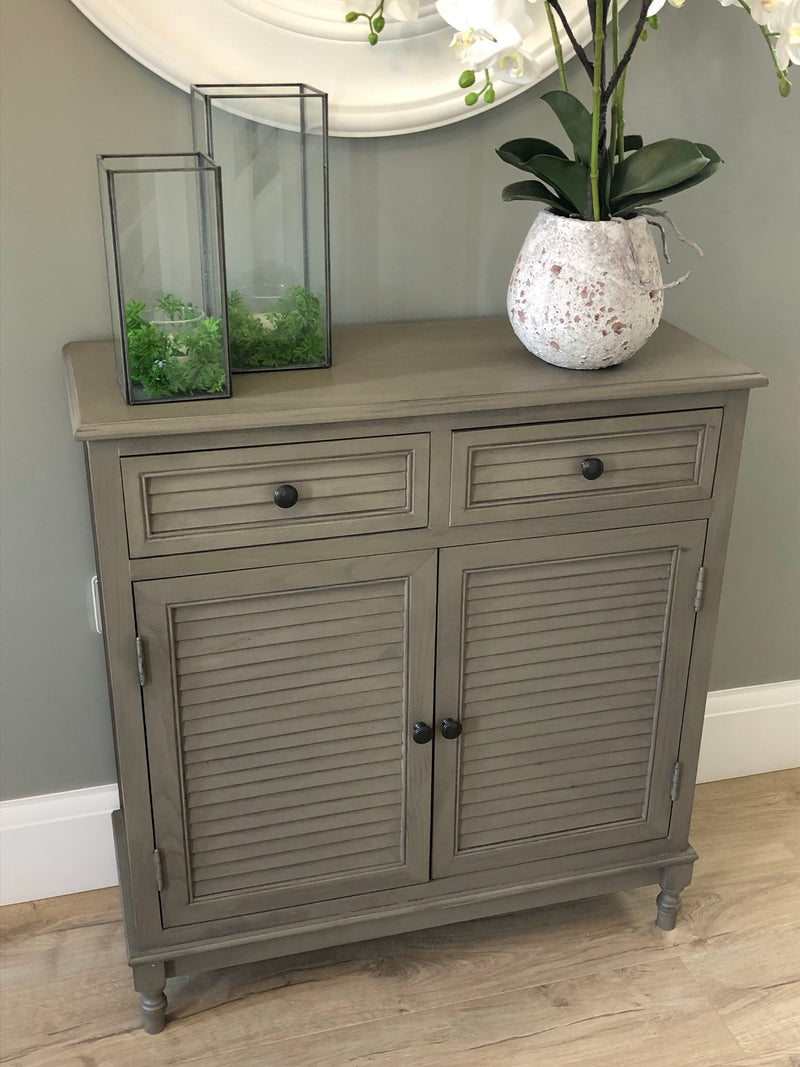 Taupe Louvre 2 door drawer cupboard sideboard