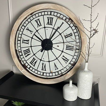 Large Wood metal Roman numeral wall clock