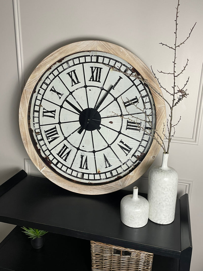 Large Wood metal Roman numeral wall clock