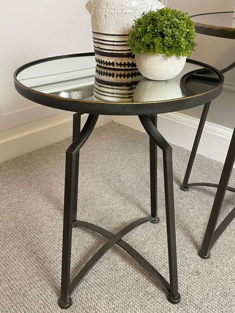 Black Gold bronze Mirror Topped Metal Side Table two sizes
