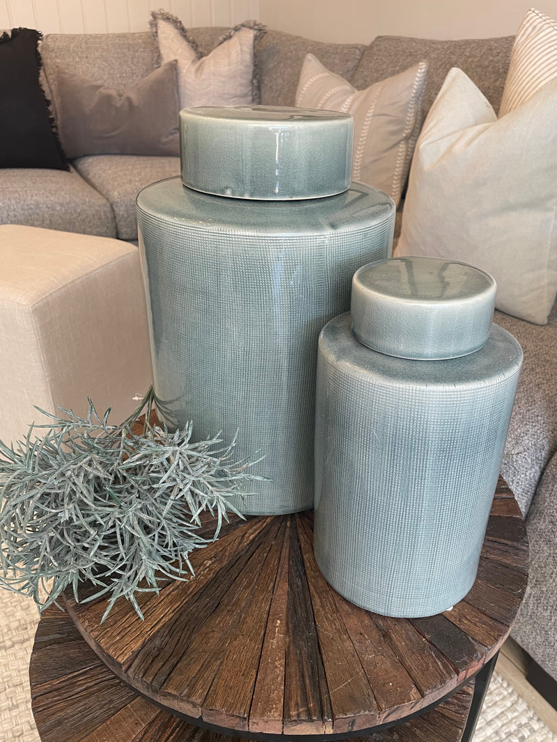 Large ceramic khaki grey lidded ginger jar