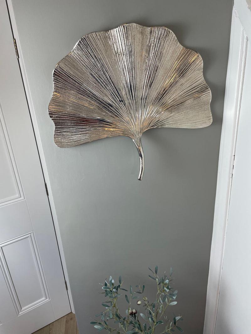 Silver lotus leaf ginkgo wall art plaque