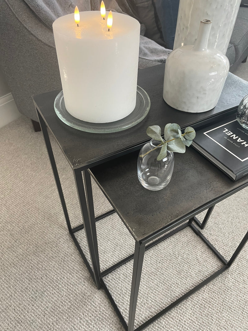 Antique black metal hammered top table