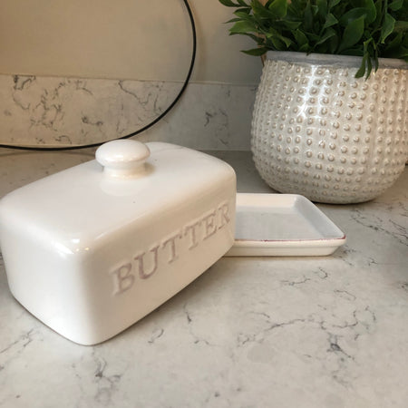 White ceramic butter dish