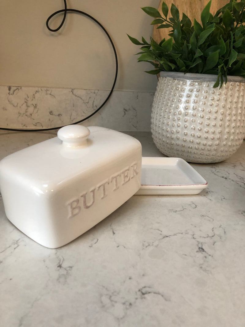 White ceramic butter dish