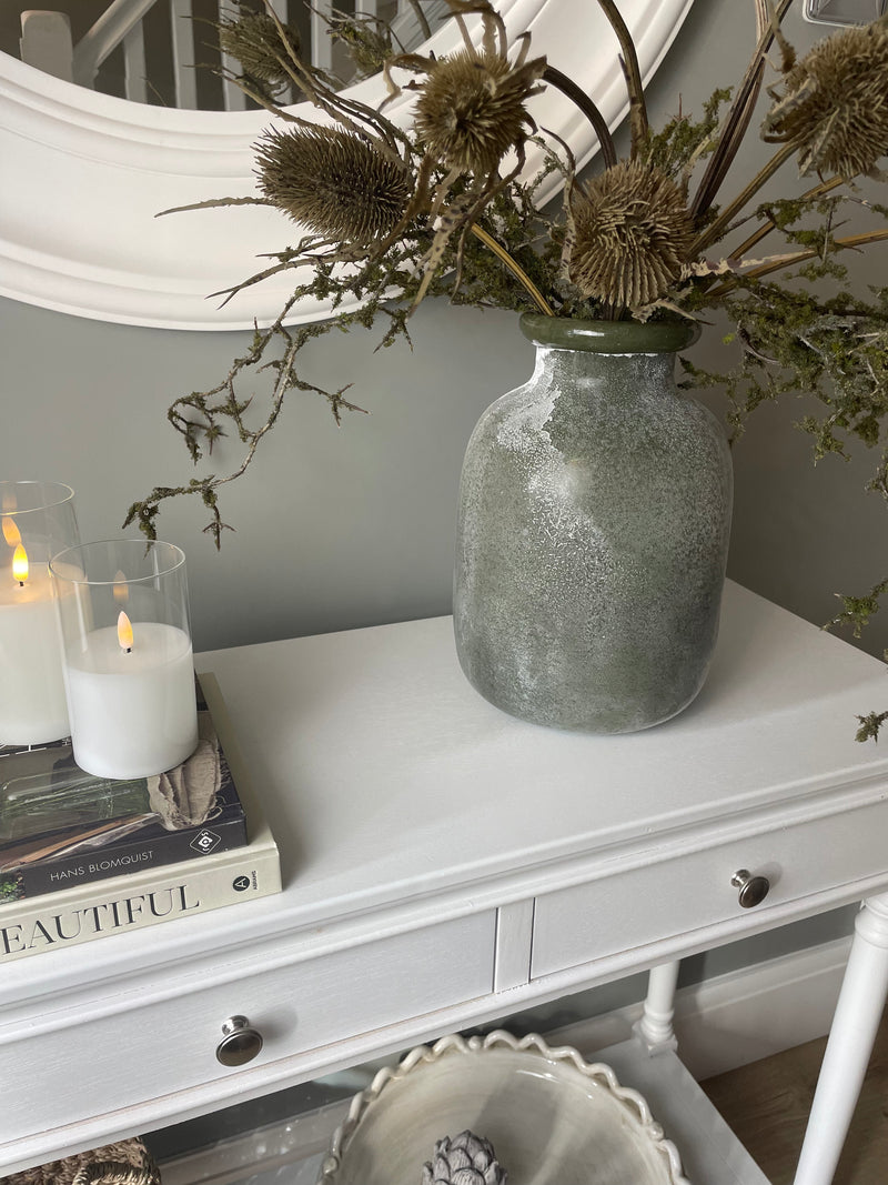 Chunky frosted olive green vase