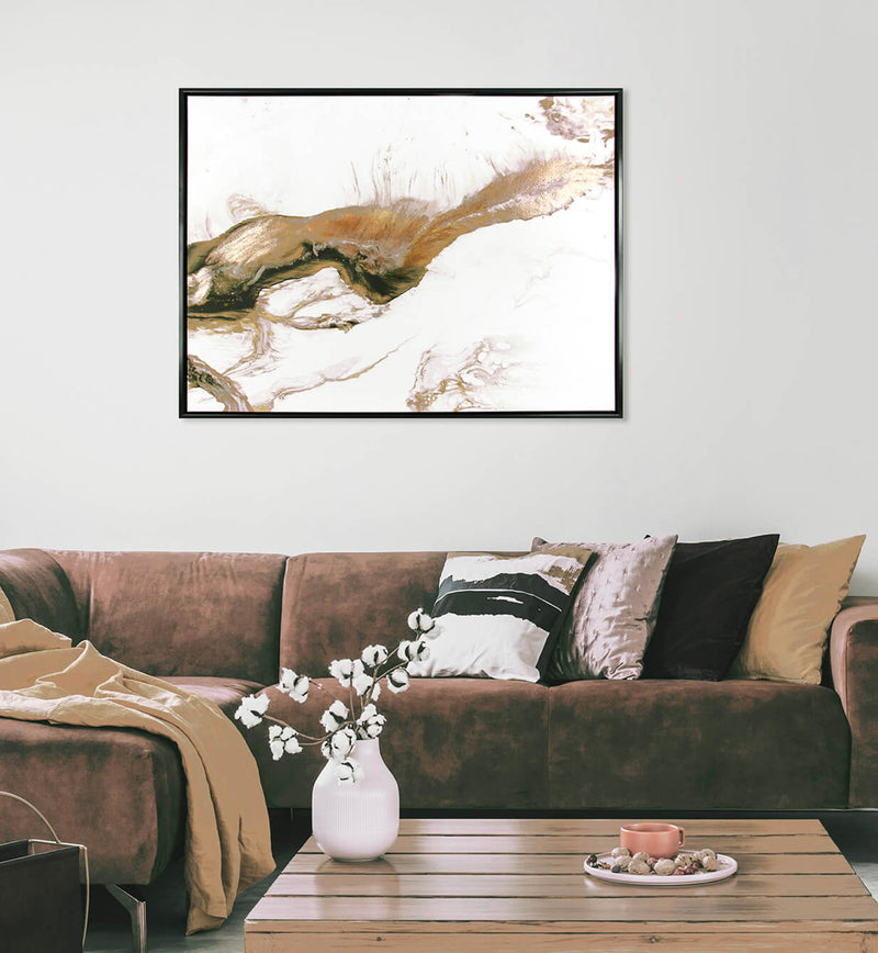 Cream & Mocha brown bronze gold framed Abstract wall art picture