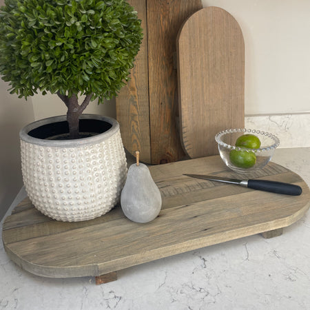 Store Seconds Oval reclaimed wood serving board on stand