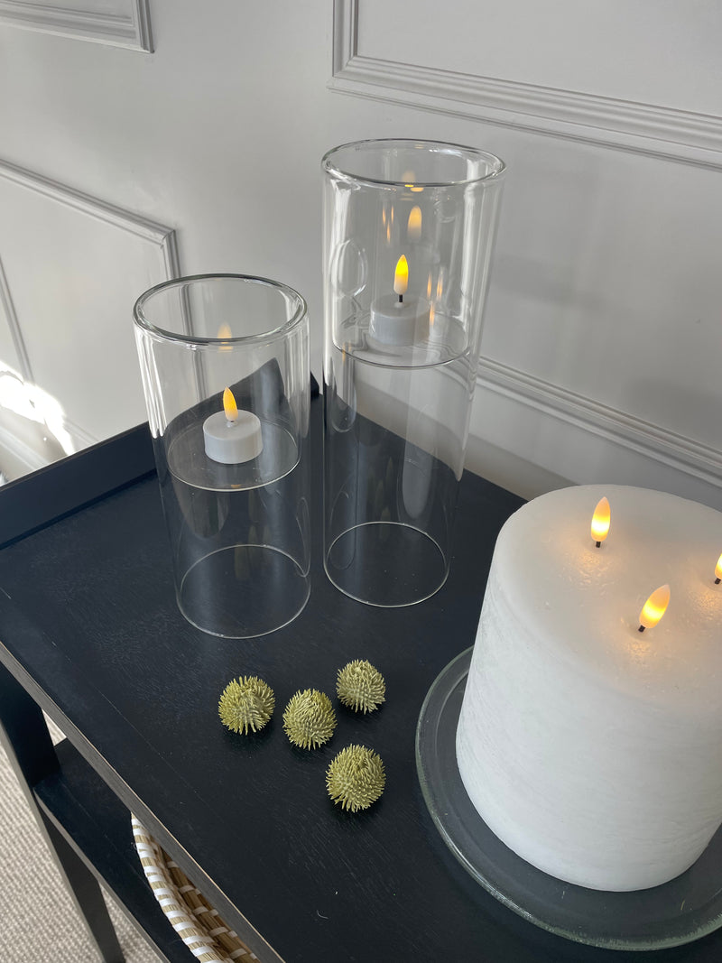 Glass cylindrical hollow candle holder