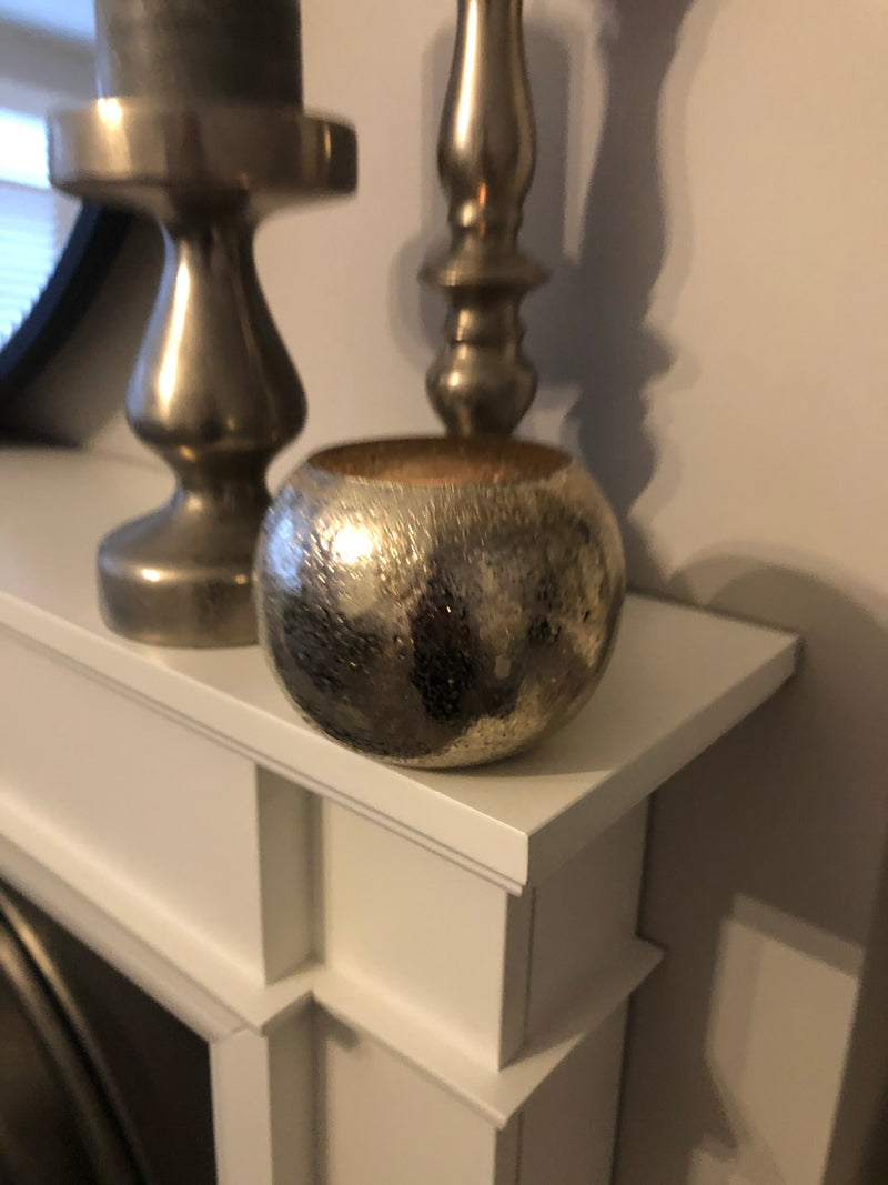 Silver hammered round votive candle holder