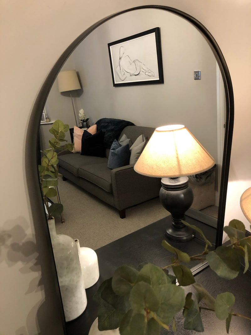 Black arched top metal mirror
