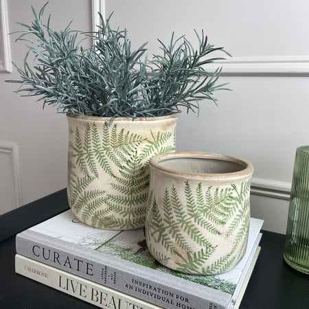 Ceramic Rustic Fern Detail Plant Pot